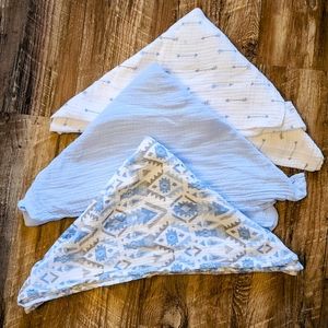 3 Count Blue, White, & Gray Geometric/Tribal Muslin Cotton Infant/Baby Blankets